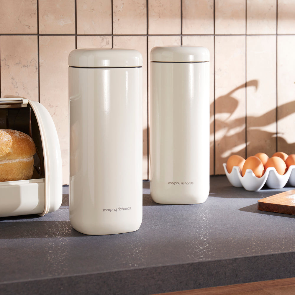 Morphy Richards cannisters on a kitchen counter