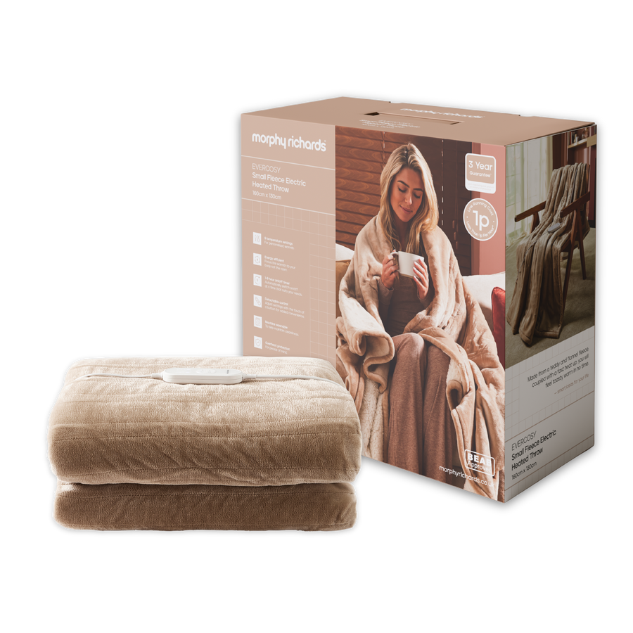 Morphy Richards Electric Heated Throw with a branded box on a white background