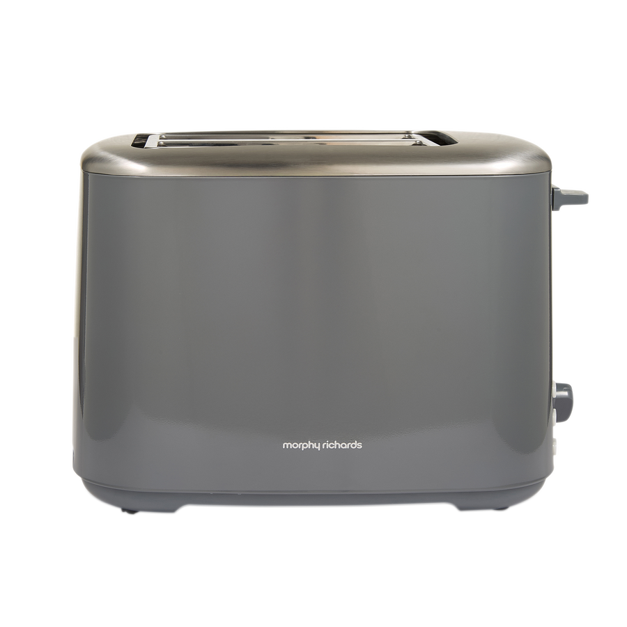 Grey toaster with 'Morphy Richards' branding on a white background